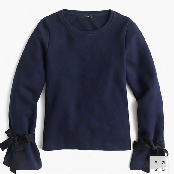 J. Crew • Navy Blue Tie Bell Shaped Long Sleeve Knit Blouse Top - Picture 15 of 16